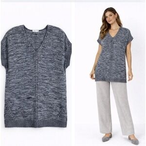 Vince Knit Blouse‎ Top Women Sz S Grey/blue Short Sleeve Lagenlook Cotton Blend